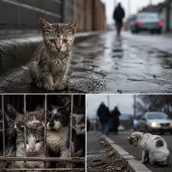 Imagen de gatos abandonados en la calle y en protectoras animales, mostrando 
                              el impacto del abandono animal, el maltrato a gatos, la adopción responsable 
                              y la importancia del bienestar animal y rescate de mascotas.