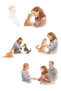 beneficios de acoger gatos en casa, adopción responsable, bienestar 
                                 emocional con gatos, ayudar a gatos rescatados y experiencia de 
                                 hogar de acogida felino