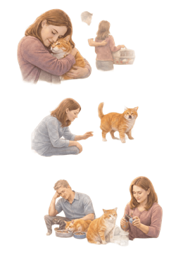 desafíos de acoger gatos en casa, cuidados diarios, adaptación del 
                                 gato, alimentación, estrés felino y consejos para hogar de acogida 
                                 responsable