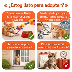 Cómo saber si puedes adoptar un gato con preguntas esenciales sobre 
                                 cuidados diarios, gastos veterinarios y compromiso a largo plazo