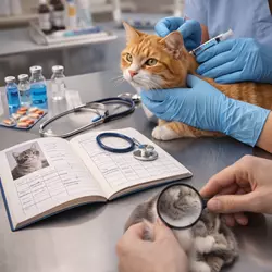 Revisión veterinaria completa de un gato con vacunas y control de 
                                 salud, guía visual para saber qué necesita un gato antes de ser 
                                 adoptado