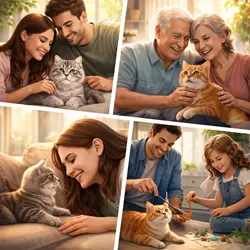 Diferentes familias con gatos demostrando que la compatibilidad es esencial 
                          para evitar problemas y lograr una relación llena de cariño