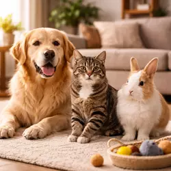 Gato junto a perro y conejo en casa ideal para personas con otras mascotas que 
                          buscan un gato sociable y adaptable
