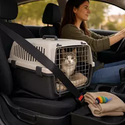 Cómo trasladar un gato del refugio a casa en coche usando transportín 
                           seguro, con manta y ambiente calmado para una adaptación sin estrés