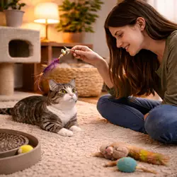 Cómo ganar la confianza de un gato adoptado jugando en casa con juguetes 
                          interactivos, fortaleciendo el vínculo y reduciendo el estrés