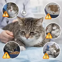 Gato enfermo con signos de alerta como secreciones diarrea falta de 
                          apetito letargo y picor que requieren atención veterinaria