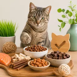 gato comiendo snacks saludables naturales premios nutritivos para gatos 
                              comida felina de alta calidad y snacks recomendados para mejorar la 
                              salud del gato