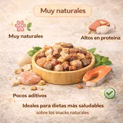 Snacks naturales para gatos ricos en proteínas, con pocos 
                              aditivos y ideales para una alimentación felina más 
                              saludable y equilibrada