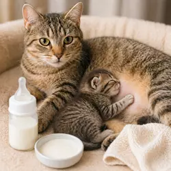 gatito recién nacido amamantando de su madre, alimentación de 
                              gatitos con leche materna, cuidados básicos para cachorros felinos, 
                              nutrición adecuada en las primeras semanas de vida