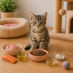 gato cachorro comiendo alimento balanceado rico en proteinas animales 
                              grasas saludables dha calcio fosforo desarrollo saludable gatos 12 
                              meses comida premium felina