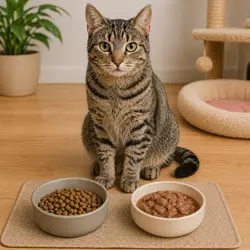 gato adulto comiendo alimento seco y humedo balanceado nutricion 
                              completa gatos adultos comida premium felina dieta saludable 
                              mascotas