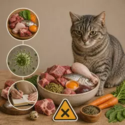 dieta barf para gatos con comida cruda carne pescado y huevo riesgos
                              de bacterias alimentación natural felina beneficios y peligros dieta 
                              cruda gatos no recomendada principiantes
