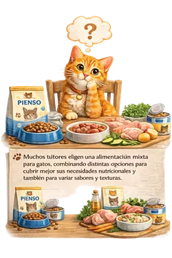 Imagen de un gato dudando lo que comer