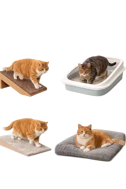 adaptación del hogar para gatos adultos con rampas arenero accesible y camas 
                       cómodas soluciones para movilidad reducida en gatos senior mejorar confort bienestar 
                       y calidad de vida felina en casa