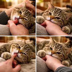 gato dando mordisco suave de cariño comportamiento felino love bite durante 
                          caricias señales de afecto en gatos domésticos y significado de mordidas suaves 
                          en gatos