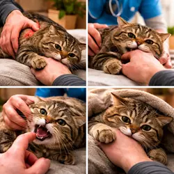 gato mordiendo por dolor o problemas de salud comportamiento felino agresivo al 
                          tocarlo señales de enfermedad en gatos domésticos y cuándo acudir al veterinario 
                          por mordidas frecuentes