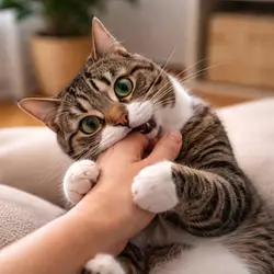 por qué mi gato me muerde la mano gato jugando y mordiendo durante caricias 
                       comportamiento felino causas de mordidas y cómo evitar que tu gato muerda en casa