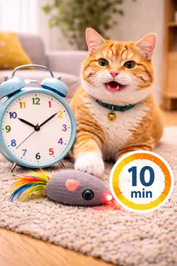 cuanto tiempo jugar con mi gato rutina diaria juego interactivo para gatos 10 minutos ejercicio 
                       felino estimulación mental en casa