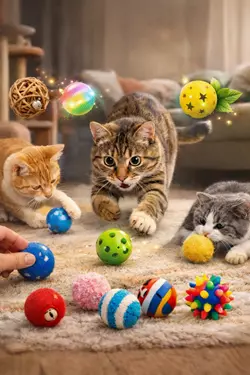 gatitos jugando con pelotas pequeñas juguetes interactivos para gatos juego felino estimulación 
                       mental ejercicio y diversión en casa