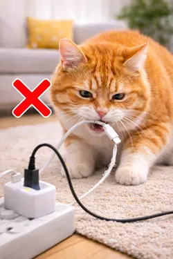 Gato mordiendo cable