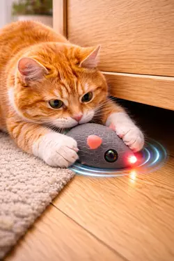 Gato atrapàndo al ratón de debajo del mueble