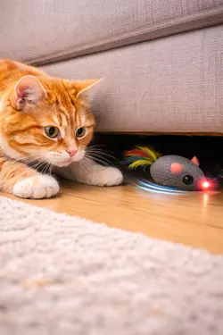 Gato buscando ratón escondido