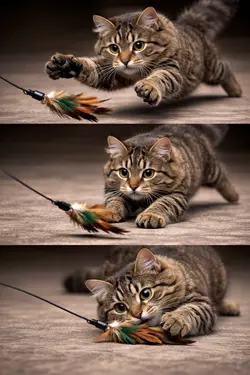 gato cazando juguete de plumas juego interactivo para gatos instinto cazador felino estimulación 
                       mental y ejercicio en casa