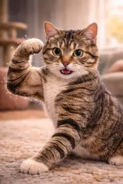 gato fuerte mostrando musculo ejercicio felino en casa salud y actividad para gatos juego 
                       activo bienestar felino