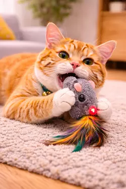 Gato jugando con ratón