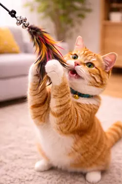 Gato jugando con varita