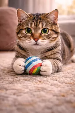Gato con pelota entre las manos