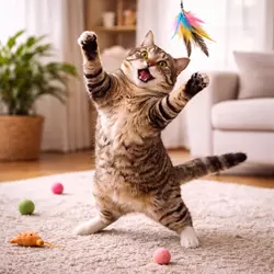 gato jugando activo y feliz beneficios del juego en gatos ejercicio gato 
                         domestico estimulacion felina juguete interactivo gato entretenimiento 
                         mascotas