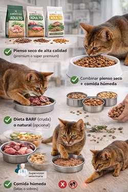 Imagen de alimentación de un gato abisinio