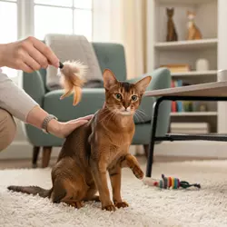 Imagen realista de un gato Abisinio en un hogar cálido y familiar, mostrando su carácter 
                          inteligente, cariñoso y participativo. Representa las ventajas del gato Abisinio como mascota 
                          ideal para familias activas, con pelaje de fácil cuidado y gran capacidad de adaptación.