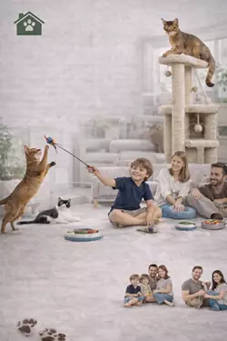 gatos abisinios con familia convivencia gatos con niños gato abisinio sociable 
                       hogar con gatos abisinios comportamiento gato abisinio familia mascotas en casa