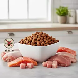 Imagen realista de pienso seco premium para gatos, con croquetas de alta calidad ricas en 
                       proteína animal. Representa la alimentación ideal para gatos adultos o cachorros, baja en 
                       cereales y con ingredientes naturales para una dieta saludable y equilibrada.