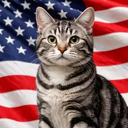 Bandera Americana con gato americano de pelo duro dentro