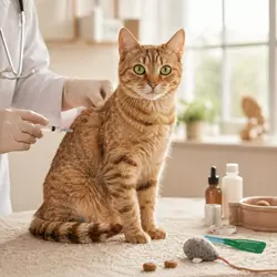gato doméstico recibiendo vacuna en clínica veterinaria, calendario de 
                          vacunación felina, cuidado de gatos, salud felina, desparasitación y 
                          prevención de enfermedades en gatos