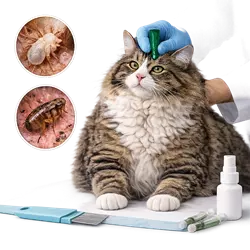 Persona desparasitando externa gato americano de pelo largo