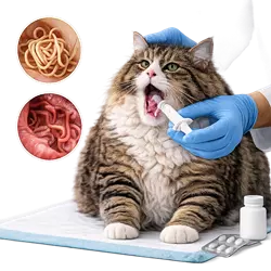 Persona desparasitando gato americano de pelo largo