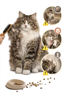 Gato americano de pelo largo mostrando problemas como nudos en el pelaje, caída de pelo y 
                      cuidados necesarios, desventajas de tener un gato doméstico de pelo largo, mantenimiento y 
                      atención para mantener su salud y bienestar