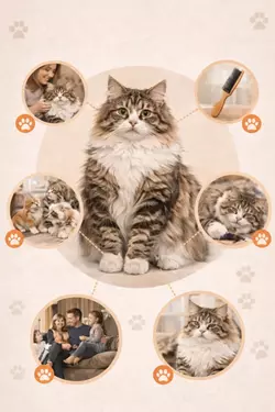 Gato americano de pelo largo rodeado de beneficios como compañía, cuidado y convivencia 
                      familiar, ventajas de tener un gato doméstico cariñoso y sociable, mascota ideal para 
                      hogar con niños y amantes de los gatos