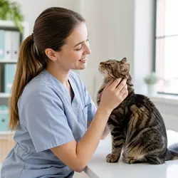 veterinaria acariciando gato sano gingivitis felina no contagiosa humanos salud 
                       gatos cuidado veterinario higiene y bienestar felino