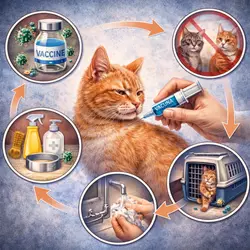 Prevención del calicivirus felino en gatos con vacunación, higiene, aislamiento y cuidados veterinarios, cómo 
                          evitar contagio de enfermedad respiratoria felina y proteger la salud de los gatos domésticos