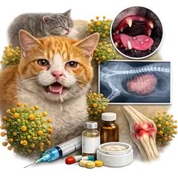 Qué es el calicivirus felino en gatos, enfermedad viral contagiosa que provoca úlceras bucales, 
                       infecciones respiratorias y síntomas graves, explicación visual con tratamiento veterinario y cuidados en 
                       gatos domésticos