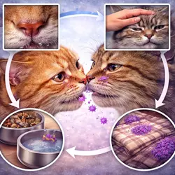 Transmisión del herpesvirus felino en gatos por contacto directo, secreciones nasales, ojos infectados y 
                          objetos contaminados, contagio de enfermedad respiratoria viral altamente infecciosa en gatos domésticos