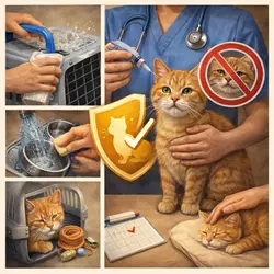 Tratamiento del herpesvirus felino en gatos con atención veterinaria, medicación, aislamiento, cuidados 
                          médicos y control de infección respiratoria viral para mejorar la salud del gato doméstico