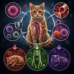 como actua la leucemia felina FeLV en gatos afectando el sistema inmunologico con infeccion 
                          viral progresiva sintomas y daño en la salud del gato