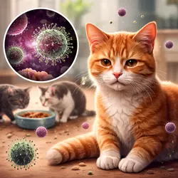 que es la leucemia felina FeLV en gatos explicación visual del virus felino infeccioso con 
                         transmisión entre gatos y efectos en el sistema inmunológico