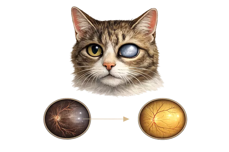 Imagen de ojos con atrofia progresiva en gato